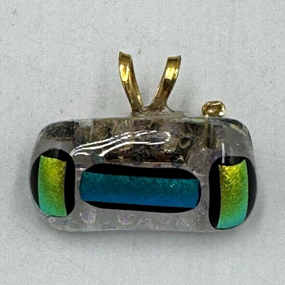 Hand-Painted Multicolor Glass Rectangle Charm Pendant Art Style